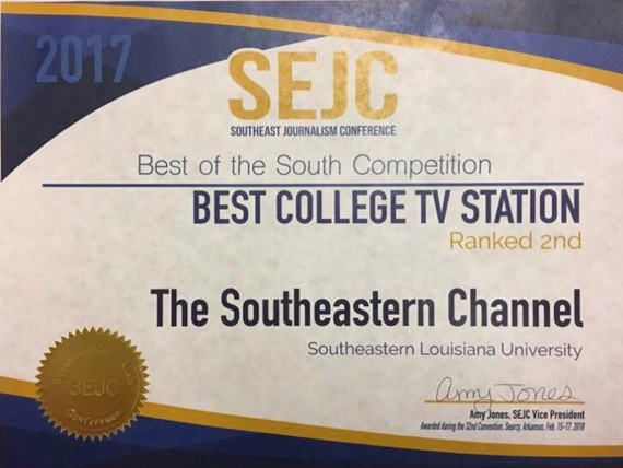 The Southeastern Channel named 2nd Best College TV Station by the SEJC