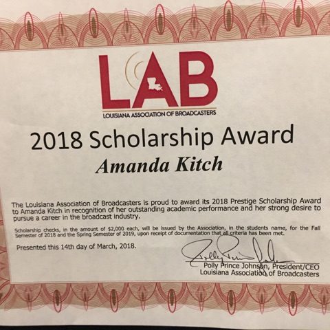 Amanda Kitch winner of the 2018 LAB Scholarship